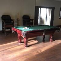 Pool Table, 2 Pool Chairs, Cues and Cue stand